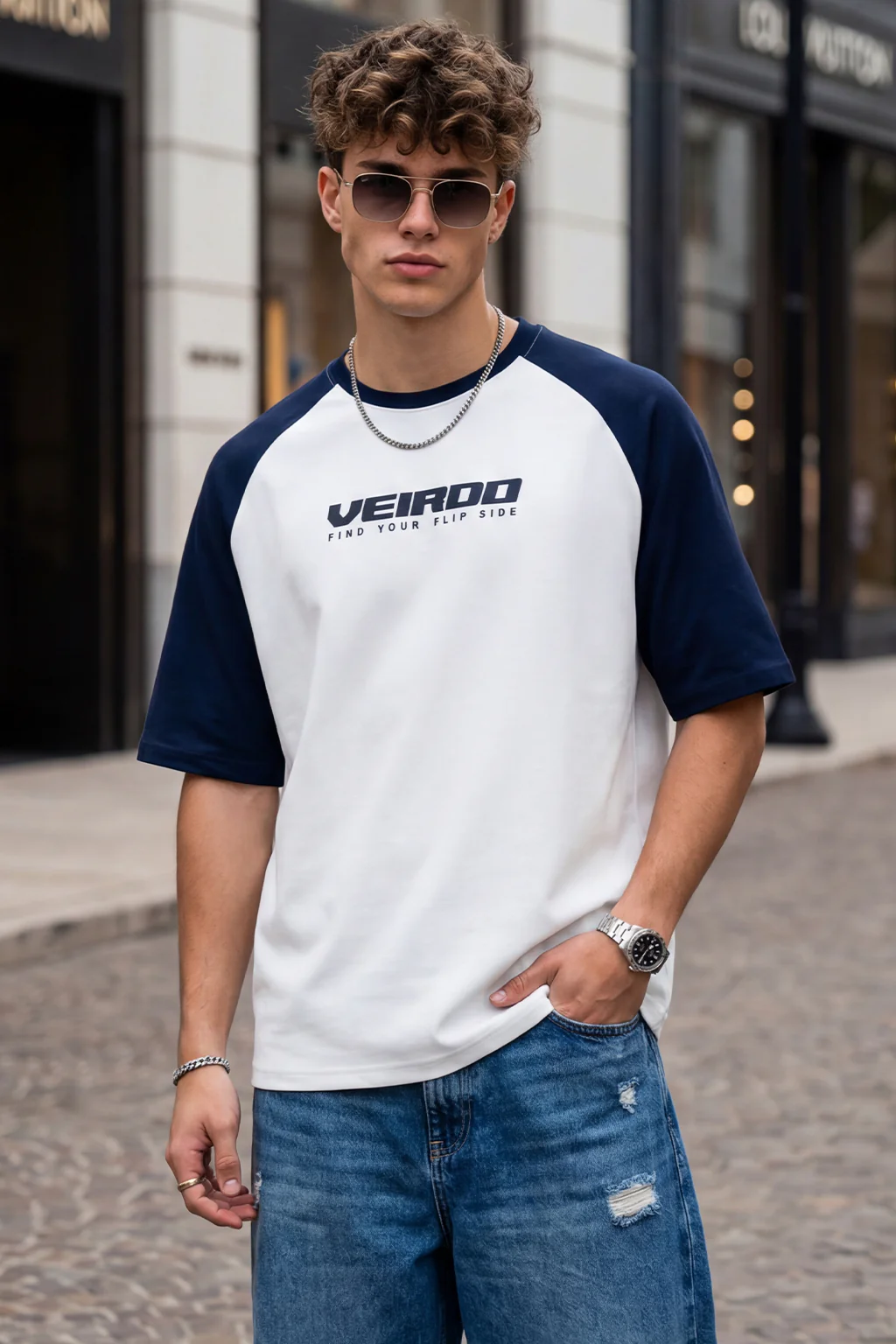 Raglan Oversized Typography Printed T-shirt