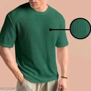 Men's Oversized Waffle Knit | Popcorn Texture Cotton Blend Tees | Casual T-Shirt for Men | Trendy Loose Fit T-Shirt